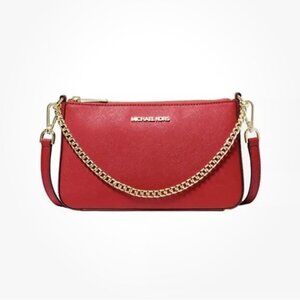 Michael Kors Jet Set Medium Saffiano Leather Crossbody Bag With Gold Chain Strap
